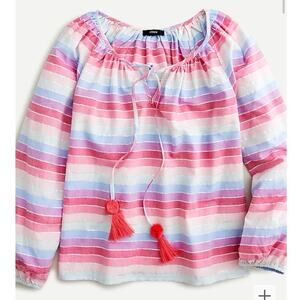 J. Crew Peasant top in metallic pastel rainbow stripe XS